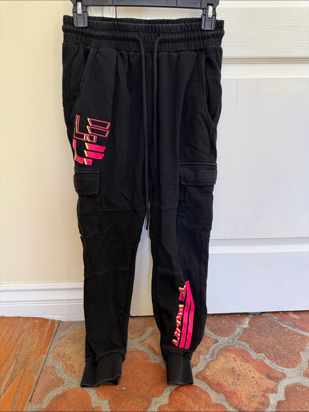 LF Black Joggers with Neon Pink Graphic Details